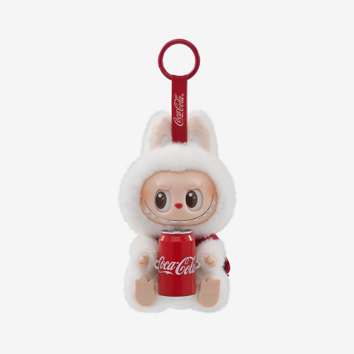 POP MART The Monsters Labubu Coca-Cola Edition Happy Factor vinyl plush pendant figure on a neutral background