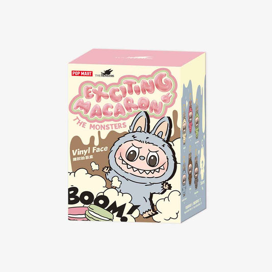POP MART The Monsters Labubu Exciting Macaron 1-Pack Blind Box single box packaging on a neutral background