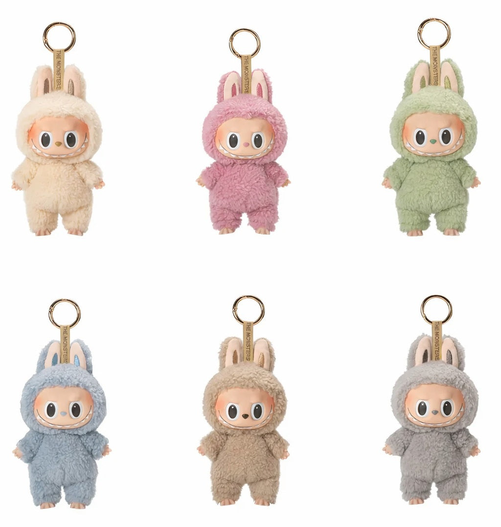 POP MART The Monsters Labubu Exciting Macaron 6-Pack Full Set regular figures overview, six possible regular vinyl plush pendant figures on a neutral background, secret figure not guaranteed